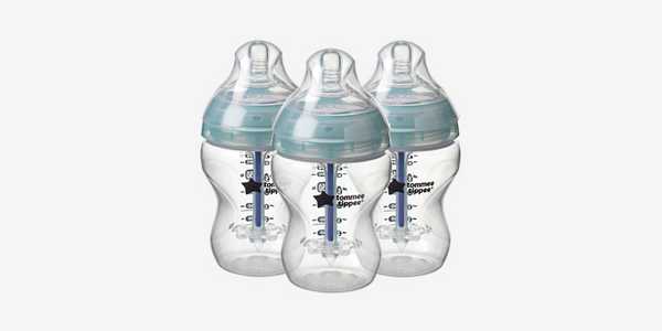 A set of 3 Tommee Tippee advance anti-colic 260 ml bottles in blue colour.